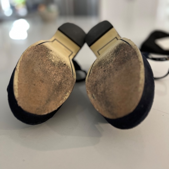 CHANEL Blue Suede Platform Wedge CC Sandals - Picture 12 of 13